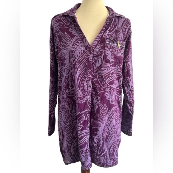 Ted Baker Purple Paisley Long Sleeve Button Pajama Top Shirt Dress Size Medium - Picture 1 of 12